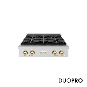 ZLINE Autograph Edition 30 in. Paramount Gas Rangetop with 4 Burner DuoPro™ Cooktop in Satin Stainless Steel and Champagne Bronze Accents, Open Box-Great Condition