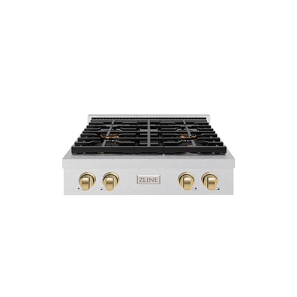 ZLINE Autograph Edition 30 in. Paramount Gas Rangetop with 4 Burner DuoPro™ Cooktop in Satin Stainless Steel and Champagne Bronze Accents, Open Box-Great Condition