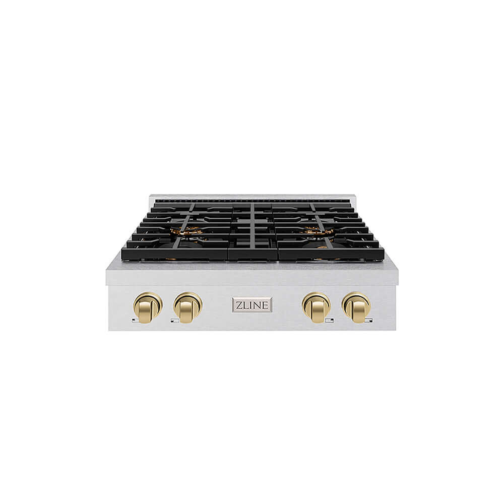 ZLINE Autograph Edition 30 in. Paramount Gas Rangetop with 4 Burner DuoPro™ Cooktop in Satin Stainless Steel and Champagne Bronze Accents, Open Box-Good Condition