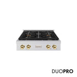 ZLINE Autograph Edition 30 in. Paramount Gas Rangetop with 4 Burner DuoPro™ Cooktop in Satin Stainless Steel and Polished Gold Accents, Open Box-Good Condition