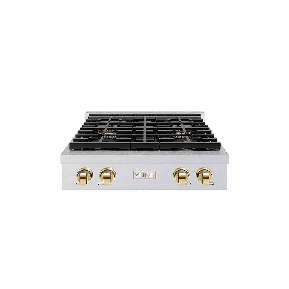 ZLINE Autograph Edition 30 in. Paramount Gas Rangetop with 4 Burner DuoPro™ Cooktop in Satin Stainless Steel and Polished Gold Accents, Open Box-Good Condition