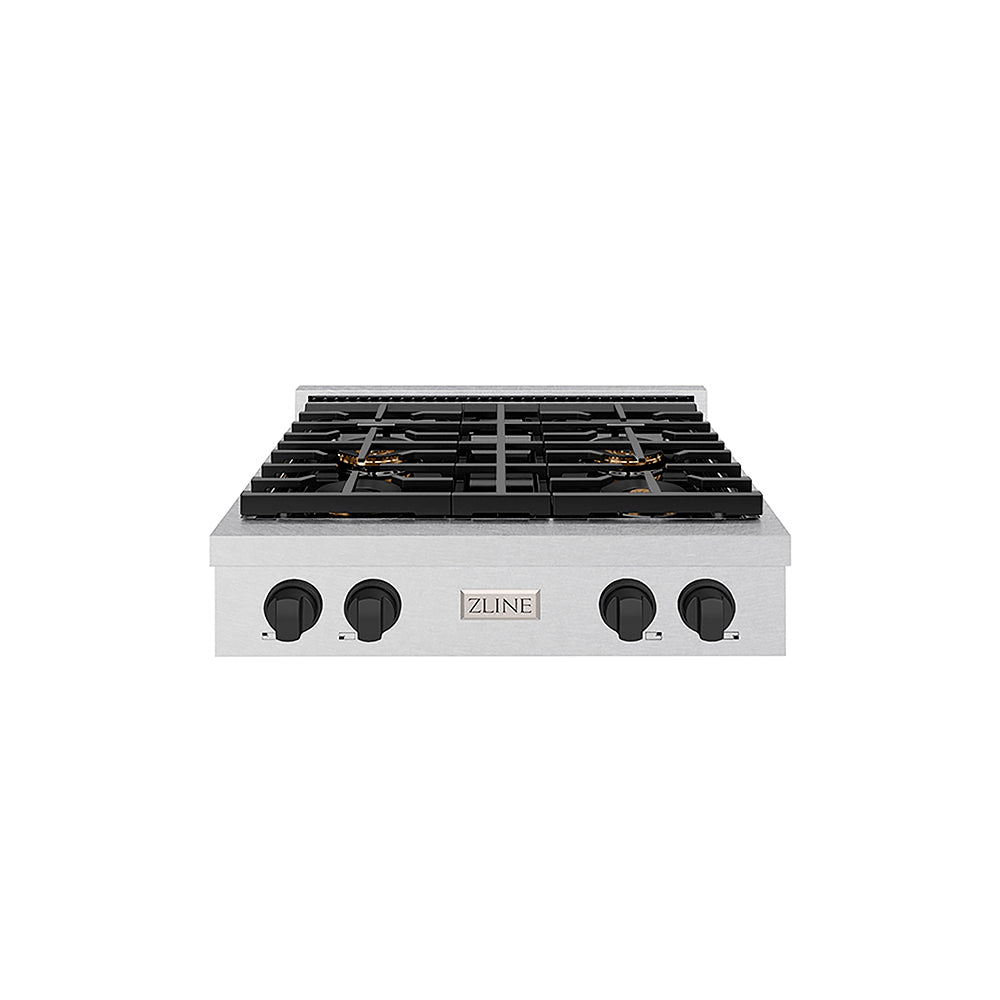 ZLINE Autograph Edition 30 in. Paramount Gas Rangetop with 4 Burner DuoPro™ Cooktop in Satin Stainless Steel and Matte Black Accents, Open Box-Great Condition