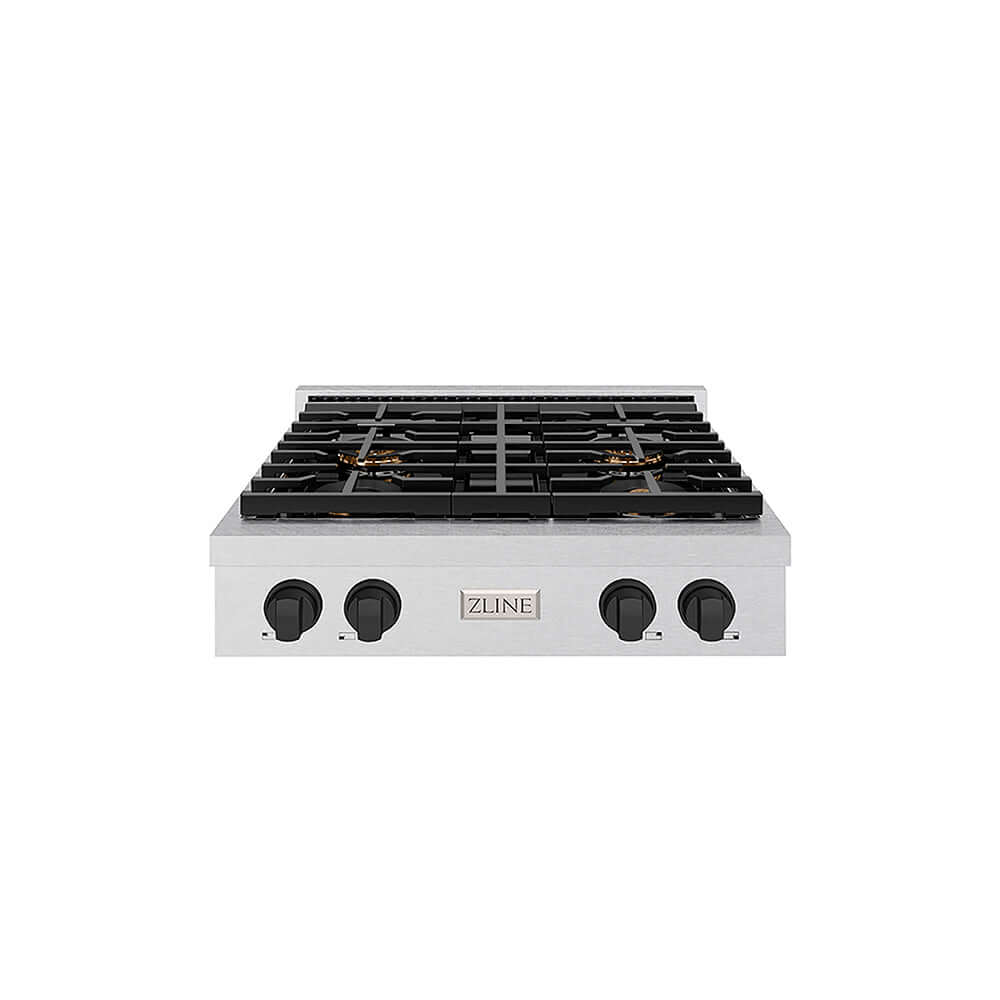 ZLINE Autograph Edition 30 in. Paramount Gas Rangetop with 4 Burner DuoPro™ Cooktop in Satin Stainless Steel and Matte Black Accents, Open Box-Good Condition