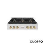 ZLINE Autograph Edition 36 in. Paramount Gas Rangetop with 6 Burner DuoPro™ Cooktop in Satin Stainless Steel and Champagne Bronze Accents, Open Box-Good Condition