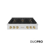 ZLINE Autograph Edition 36 in. Paramount Gas Rangetop with 6 Burner DuoPro™ Cooktop in Satin Stainless Steel and Champagne Bronze Accents, Open Box-Great Condition