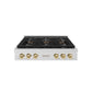 ZLINE Autograph Edition 36 in. Paramount Gas Rangetop with 6 Burner DuoPro™ Cooktop in Satin Stainless Steel and Champagne Bronze Accents (PSRTSZ-36-CB) front.