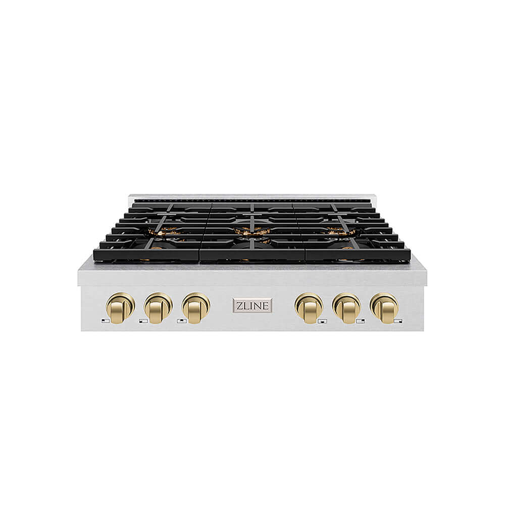 ZLINE Autograph Edition 36 in. Paramount Gas Rangetop with 6 Burner DuoPro™ Cooktop in Satin Stainless Steel and Champagne Bronze Accents, Open Box-Good Condition