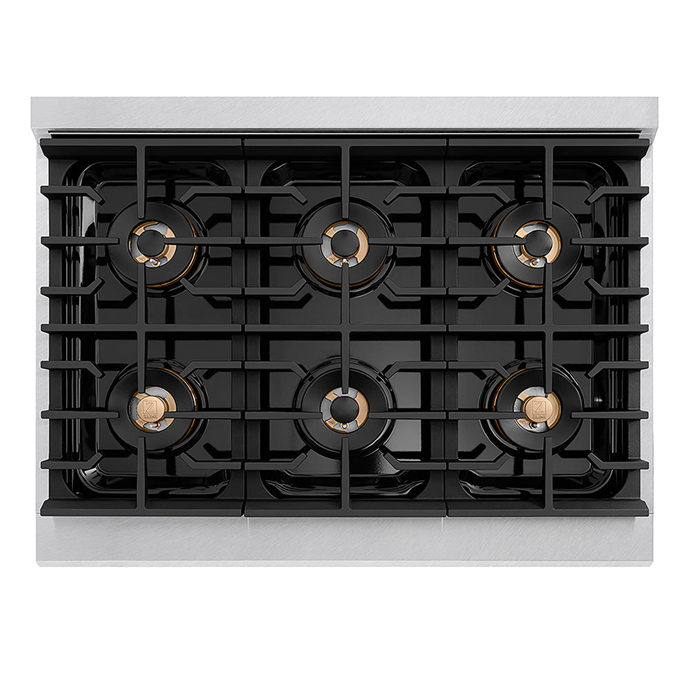 ZLINE Autograph Edition 36 in. Paramount Gas Rangetop with 6 Burner DuoPro™ Cooktop in Satin Stainless Steel and Champagne Bronze Accents, Open Box-Great Condition