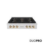 ZLINE Autograph Edition 36 in. Paramount Gas Rangetop with 6 Burner DuoPro™ Cooktop in Satin Stainless Steel and Polished Gold Accents, Open Box-Great Condition