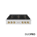 ZLINE Autograph Edition 36 in. Paramount Gas Rangetop with 6 Burner DuoPro™ Cooktop in Satin Stainless Steel and Polished Gold Accents, Open Box-Good Condition