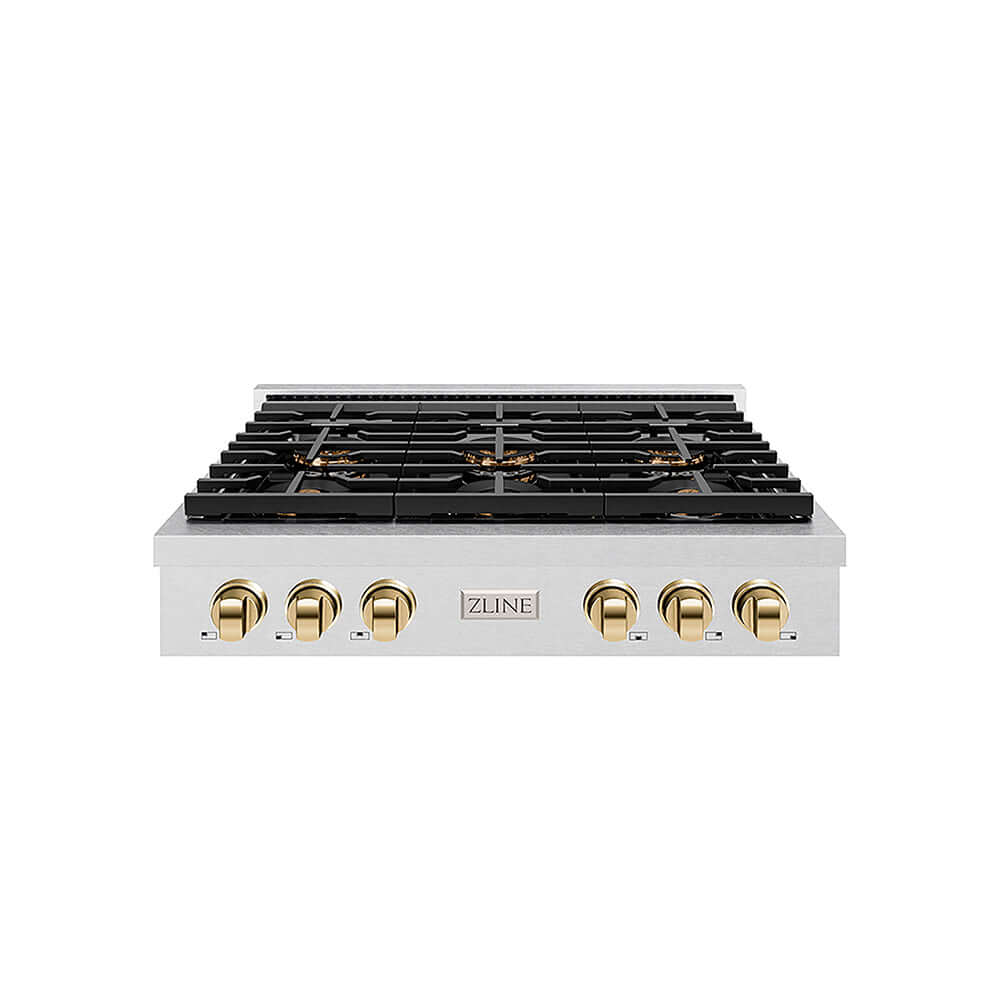 ZLINE Autograph Edition 36 in. Paramount Gas Rangetop with 6 Burner DuoPro™ Cooktop in Satin Stainless Steel and Polished Gold Accents, Open Box-Good Condition