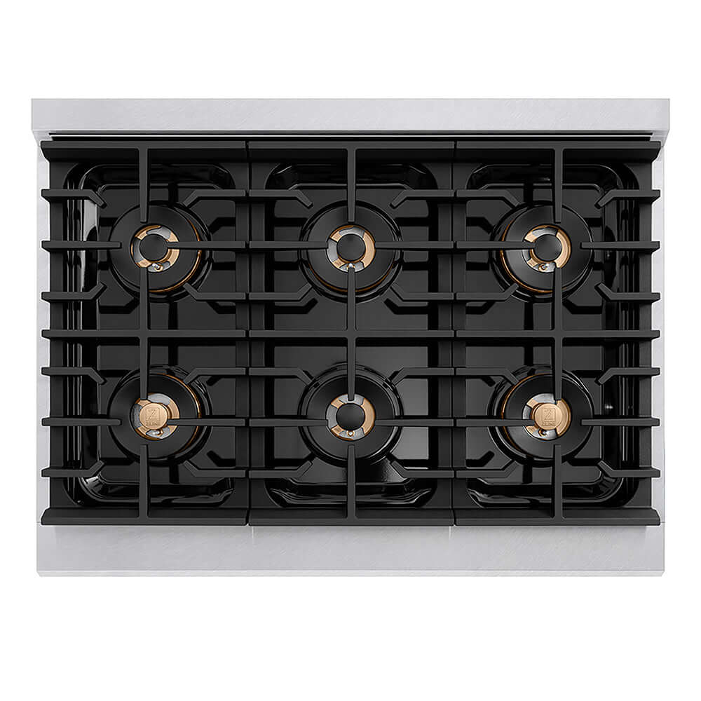 ZLINE Autograph Edition 36 in. Paramount Gas Rangetop with 6 Burner DuoPro™ Cooktop in Satin Stainless Steel and Polished Gold Accents, Open Box-Good Condition
