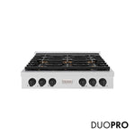 ZLINE Autograph Edition 36 in. Paramount Gas Rangetop with 6 Burner DuoPro™ Cooktop in Satin Stainless Steel and Matte Black Accents, Open Box-Good Condition