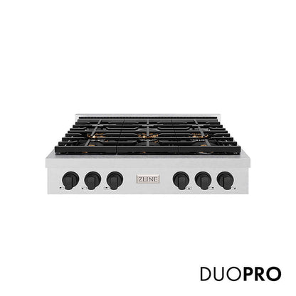 ZLINE Autograph Edition 36 in. Paramount Gas Rangetop with 6 Burner DuoPro™ Cooktop in Satin Stainless Steel and Matte Black Accents, Open Box-Good Condition