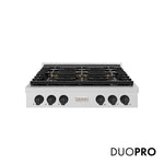 ZLINE Autograph Edition 36 in. Paramount Gas Rangetop with 6 Burner DuoPro™ Cooktop in Satin Stainless Steel and Matte Black Accents, Open Box-Great Condition