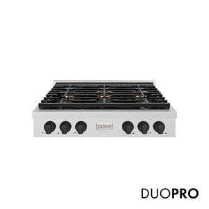 ZLINE Autograph Edition 36 in. Paramount Gas Rangetop with 6 Burner DuoPro™ Cooktop in Satin Stainless Steel and Matte Black Accents, Open Box-Great Condition