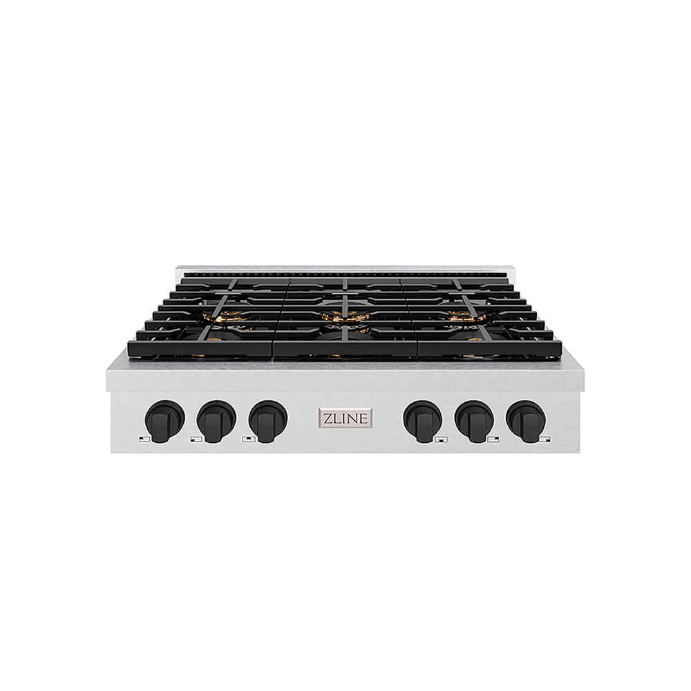 ZLINE Autograph Edition 36 in. Paramount Gas Rangetop with 6 Burner DuoPro™ Cooktop in Satin Stainless Steel and Matte Black Accents, Open Box-Good Condition