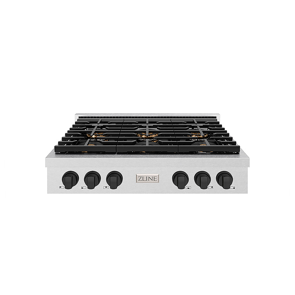 ZLINE Autograph Edition 36 in. Paramount Gas Rangetop with 6 Burner DuoPro™ Cooktop in Satin Stainless Steel and Matte Black Accents, Open Box-Great Condition