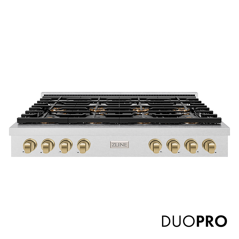 ZLINE Autograph Edition 48 in. Paramount Gas Rangetop with 8 Burner DuoPro™ Cooktop in Satin Stainless Steel and Champagne Bronze Accents, Open Box-Great Condition