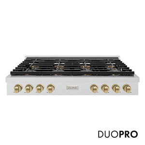 ZLINE Autograph Edition 48 in. Paramount Gas Rangetop with 8 Burner DuoPro™ Cooktop in Satin Stainless Steel and Champagne Bronze Accents, Open Box-Great Condition