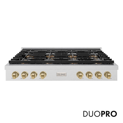 ZLINE Autograph Edition 48 in. Paramount Gas Rangetop with 8 Burner DuoPro™ Cooktop in Satin Stainless Steel and Champagne Bronze Accents, Open Box-Great Condition