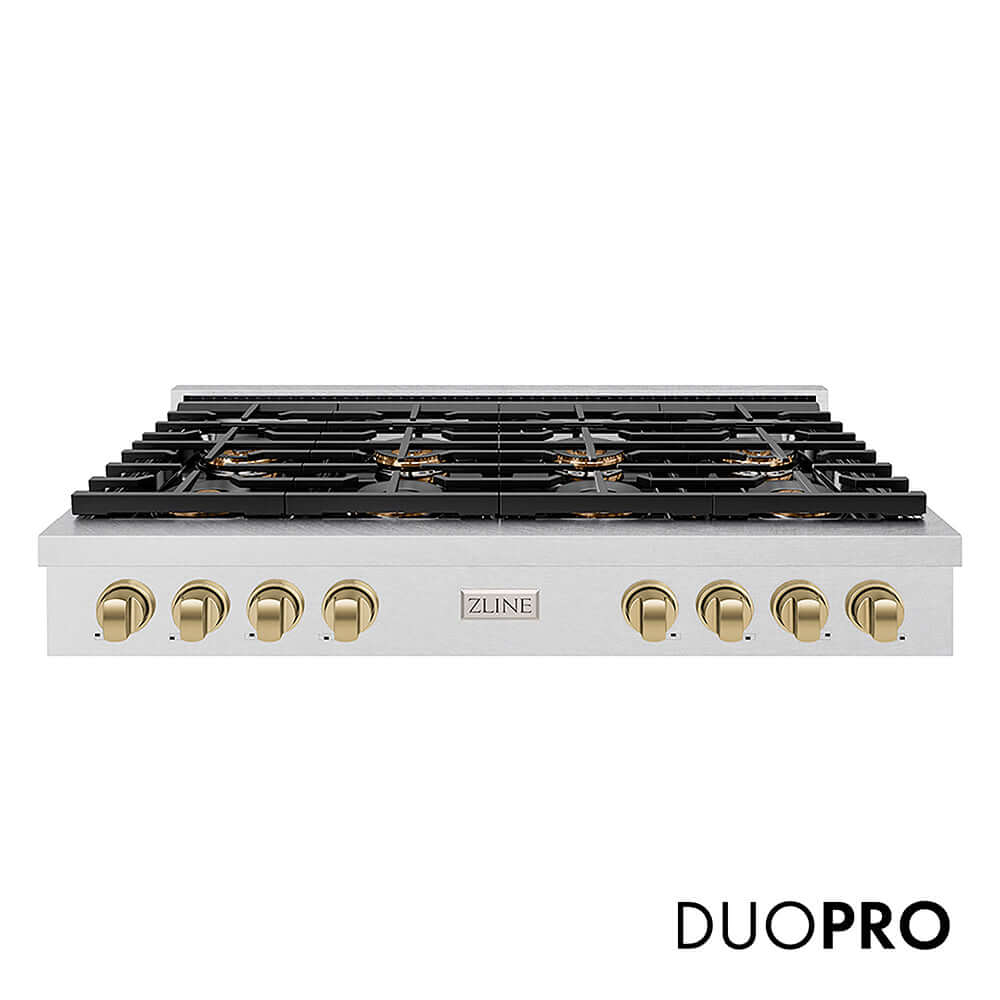 ZLINE Autograph Edition 48 in. Paramount Gas Rangetop with 8 Burner DuoPro™ Cooktop in Satin Stainless Steel and Champagne Bronze Accents, Open Box-Good Condition