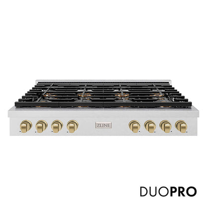 ZLINE Autograph Edition 48 in. Paramount Gas Rangetop with 8 Burner DuoPro™ Cooktop in Satin Stainless Steel and Champagne Bronze Accents, Open Box-Good Condition