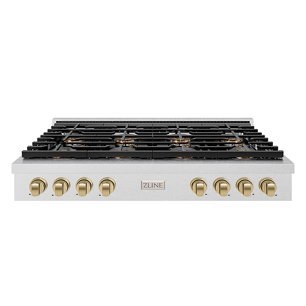 ZLINE Autograph Edition 48 in. Paramount Gas Rangetop with 8 Burner DuoPro™ Cooktop in Satin Stainless Steel and Champagne Bronze Accents, Open Box-Great Condition