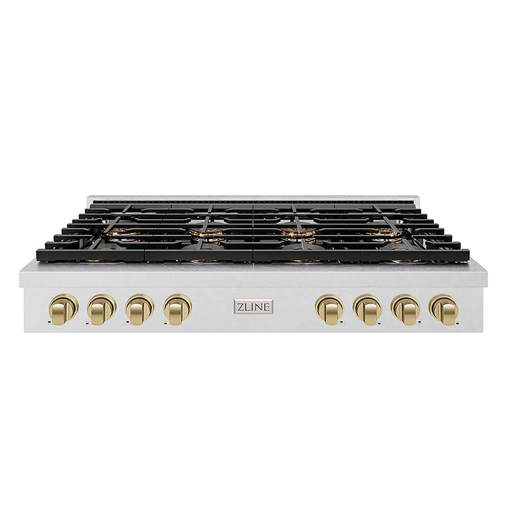 ZLINE Autograph Edition 48 in. Paramount Gas Rangetop with 8 Burner DuoPro™ Cooktop in Satin Stainless Steel and Champagne Bronze Accents, Open Box-Good Condition