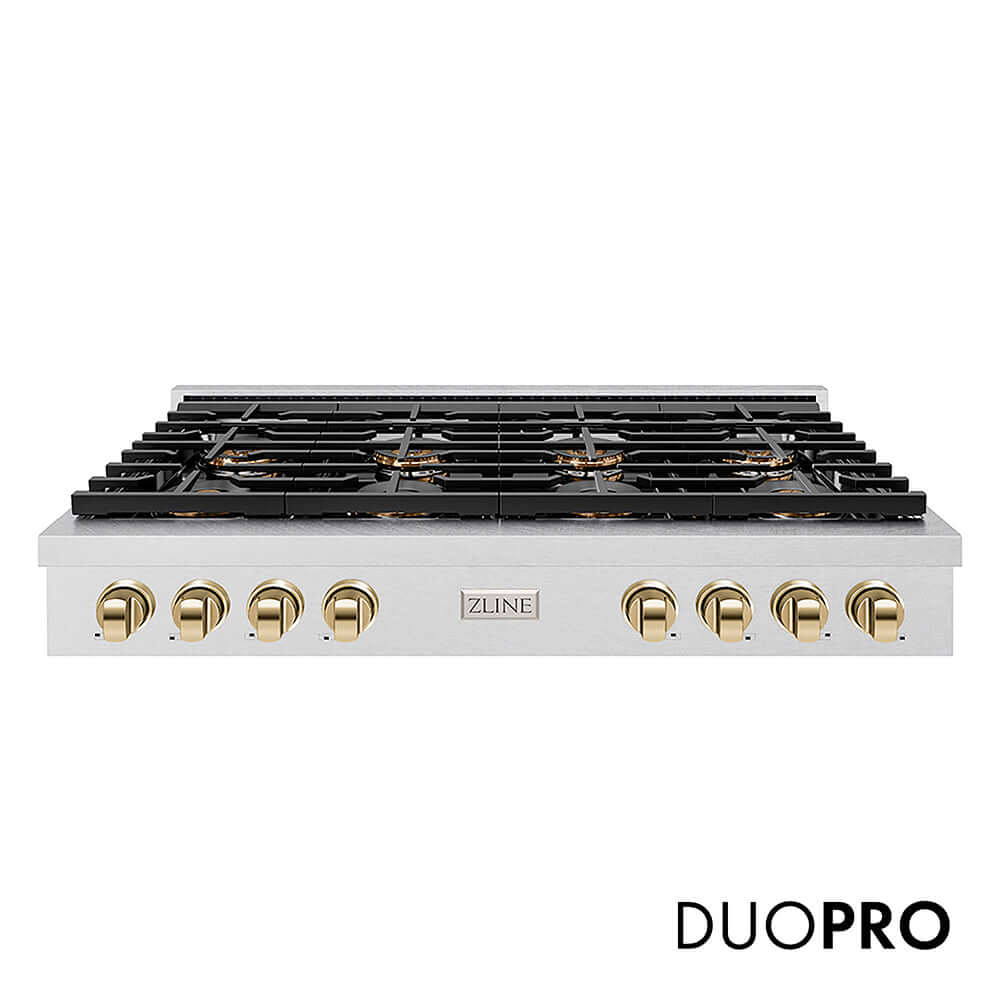 ZLINE Autograph Edition 48 in. Paramount Gas Rangetop with 8 Burner DuoPro™ Cooktop in Satin Stainless Steel and Polished Gold Accents, Open Box-Good Condition