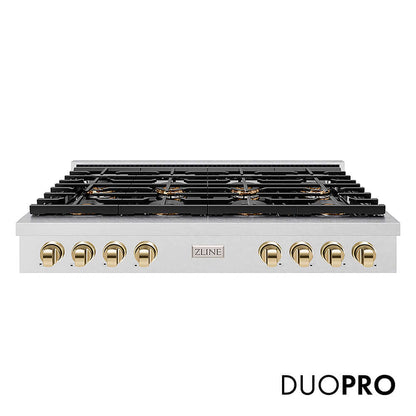 ZLINE Autograph Edition 48 in. Paramount Gas Rangetop with 8 Burner DuoPro™ Cooktop in Satin Stainless Steel and Polished Gold Accents, Open Box-Good Condition