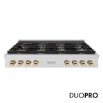 ZLINE Autograph Edition 48 in. Paramount Gas Rangetop with 8 Burner DuoPro™ Cooktop in Satin Stainless Steel and Polished Gold Accents, Open Box-Great Condition