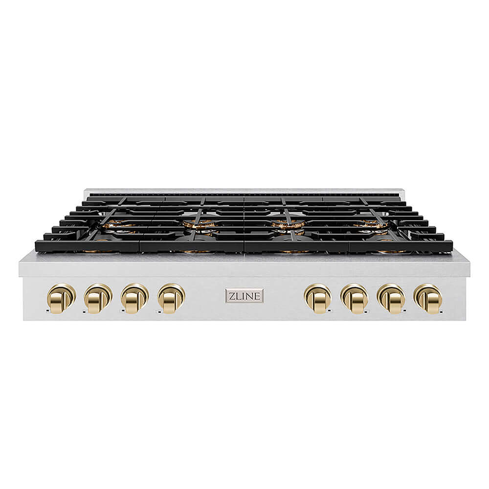 ZLINE Autograph Edition 48 in. Paramount Gas Rangetop with 8 Burner DuoPro™ Cooktop in Satin Stainless Steel and Polished Gold Accents, Open Box-Good Condition