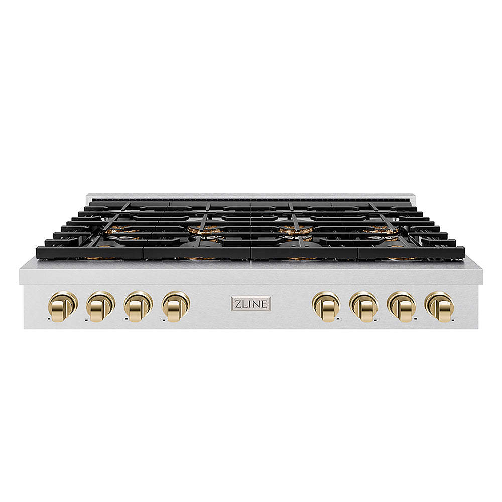 ZLINE Autograph Edition 48 in. Paramount Gas Rangetop with 8 Burner DuoPro™ Cooktop in Satin Stainless Steel and Polished Gold Accents, Open Box-Great Condition