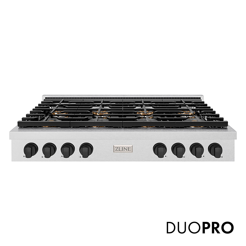ZLINE Autograph Edition 48 in. Paramount Gas Rangetop with 8 Burner DuoPro™ Cooktop in Satin Stainless Steel and Matte Black Accents, Open Box-Great Condition
