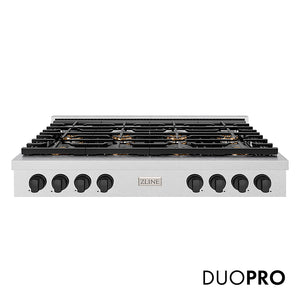 ZLINE Autograph Edition 48 in. Paramount Gas Rangetop with 8 Burner DuoPro™ Cooktop in Satin Stainless Steel and Matte Black Accents, Open Box-Great Condition