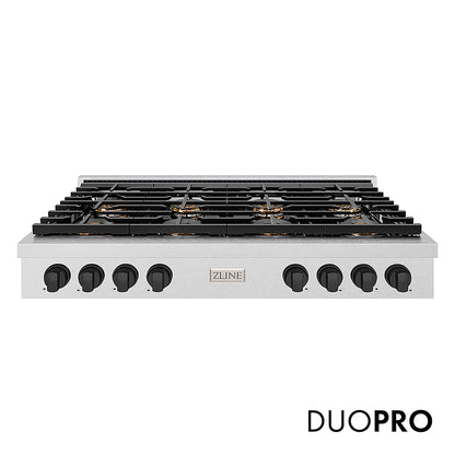 ZLINE Autograph Edition 48 in. Paramount Gas Rangetop with 8 Burner DuoPro™ Cooktop in Satin Stainless Steel and Matte Black Accents, Open Box-Great Condition