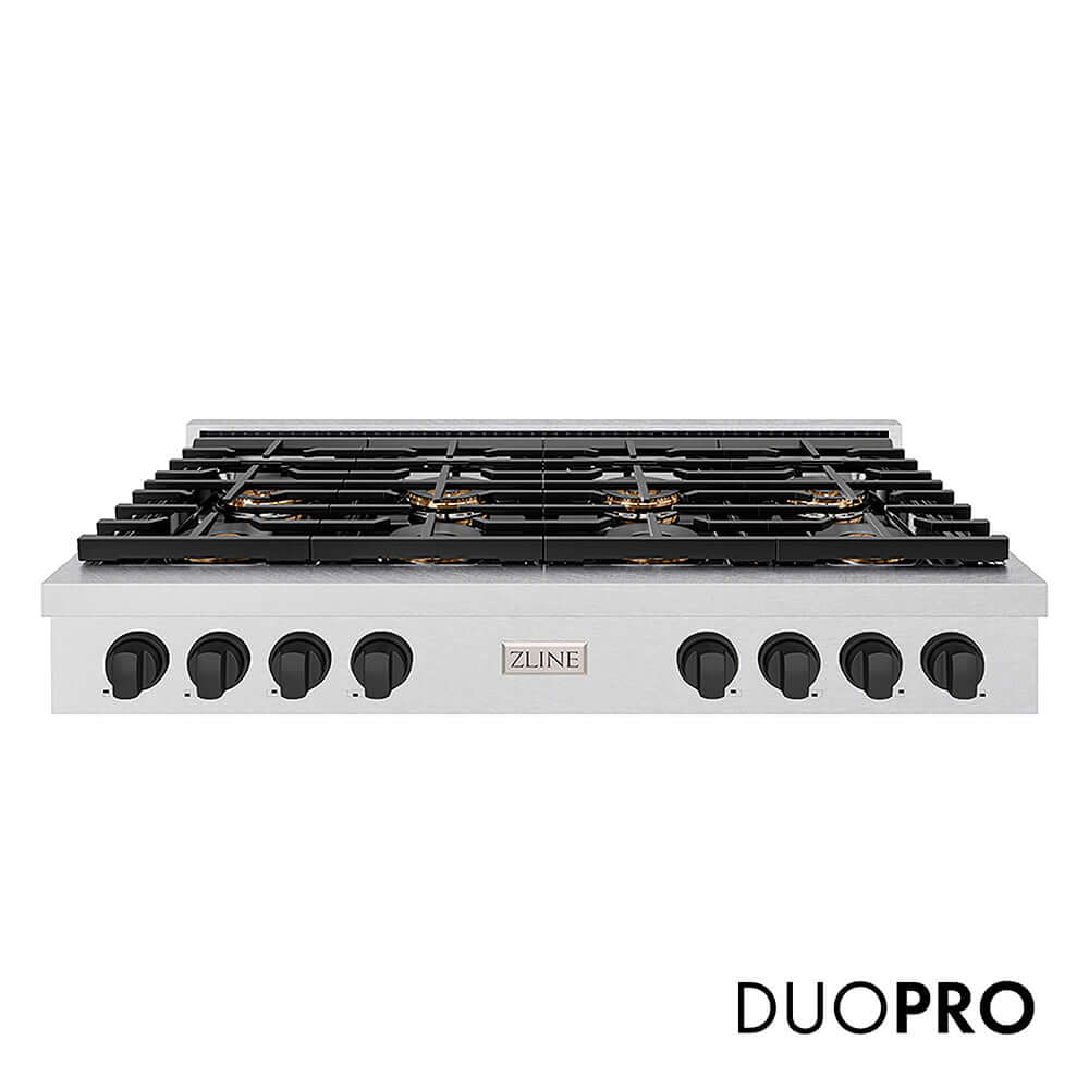 ZLINE Autograph Edition 48 in. Paramount Gas Rangetop with 8 Burner DuoPro™ Cooktop in Satin Stainless Steel and Matte Black Accents, Open Box-Good Condition
