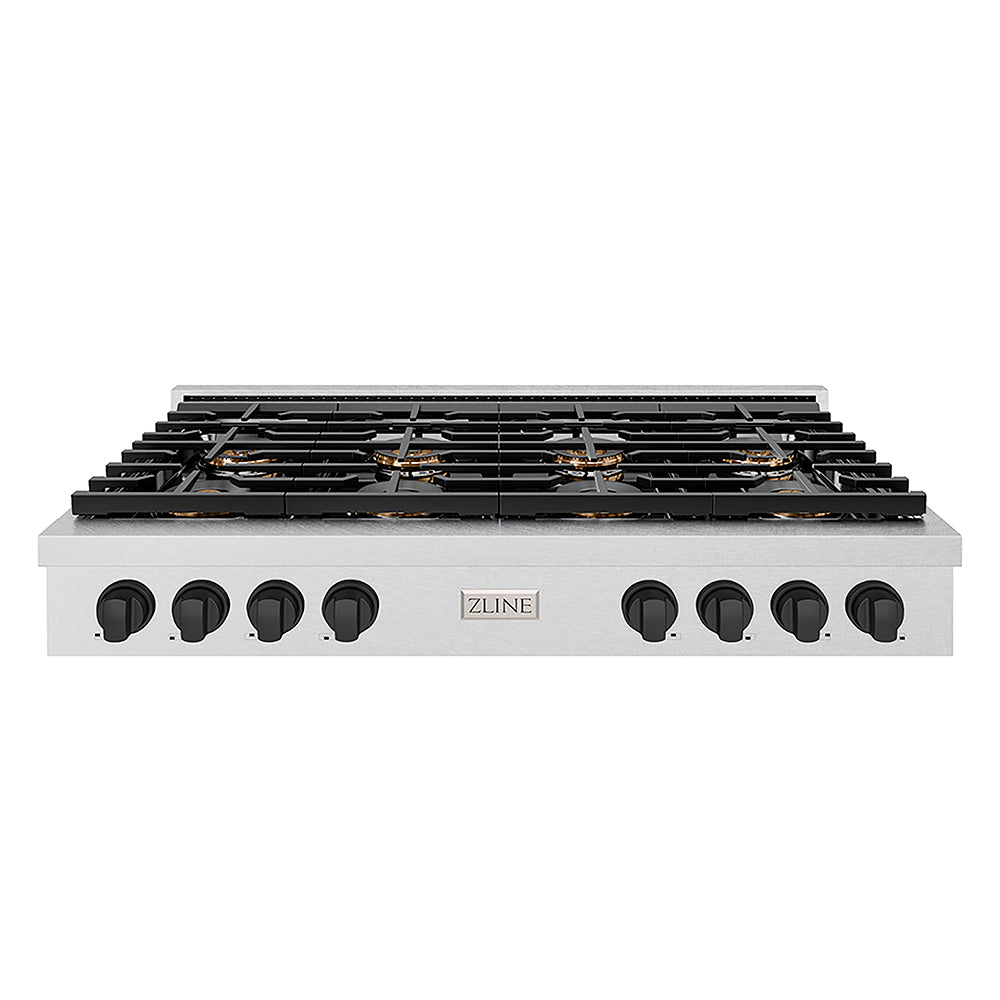 ZLINE Autograph Edition 48 in. Paramount Gas Rangetop with 8 Burner DuoPro™ Cooktop in Satin Stainless Steel and Matte Black Accents, Open Box-Great Condition