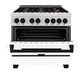 ZLINE Autograph Edition 36 in. 4.6 cu. ft. Legacy Dual Fuel Range with 6 Burner Gas Cooktop and Electric Convection Oven in Satin Stainless Steel with White Matte Door and Matte Black Accents, Open Box-Great Condition