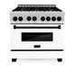 ZLINE Autograph Edition 36 in. 4.6 cu. ft. Legacy Dual Fuel Range with 6 Burner Gas Cooktop and Electric Convection Oven in Stainless Steel with White Matte Door and Matte Black Accents, Open Box-Great Condition