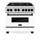 ZLINE Autograph Edition 36 in. Kitchen Package with Stainless Steel Dual Fuel Range with White Matte Door and Range Hood with Matte Black Accents (2AKP-RAWMRH36-MB)