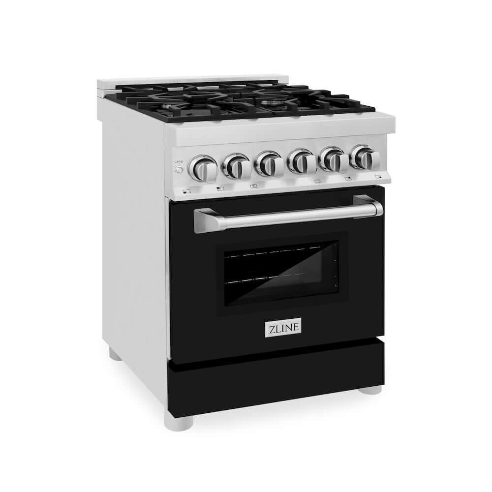ZLINE 24 in. 2.8 cu. ft. Dual Fuel Range with Gas Stove and Electric Oven in Stainless Steel and Black Matte Door (RA-BLM-24)