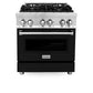 ZLINE 30 in. Kitchen Package with Stainless Steel Dual Fuel Range with Black Matte Door and Convertible Vent Range Hood (2KP-RABLMRH30)