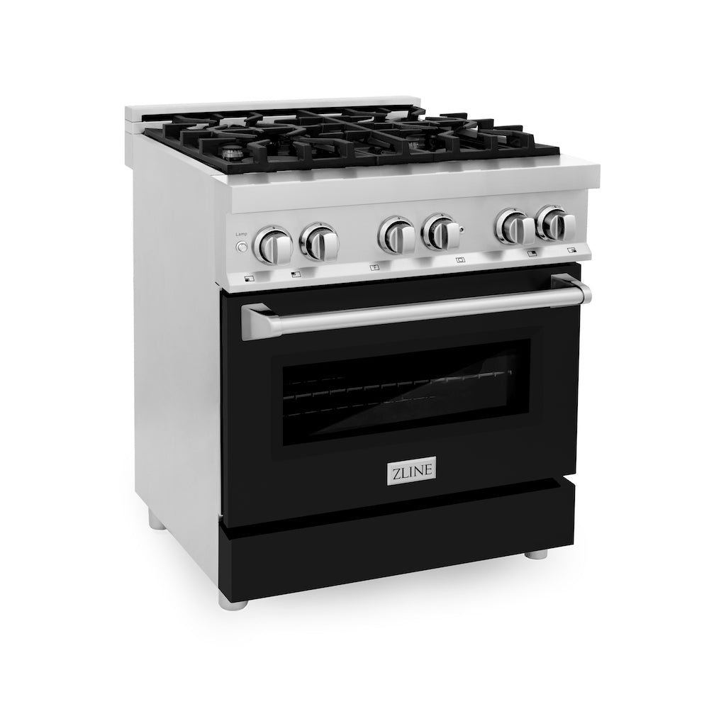 ZLINE 30 in. 4.0 cu. ft. Dual Fuel Range with Gas Stove and Electric Oven in Stainless Steel with Black Matte Door (RA-BLM-30)
