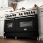 ZLINE 60 in. 7.4 cu. ft. Legacy Dual Fuel Range with 9 Burner Gas Cooktop and 2 Electric Convection Ovens in Stainless Steel and Black Matte Doors (RA-BLM-60) in a luxury kitchen.