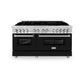 ZLINE 60 in. 7.4 cu. ft. Legacy Dual Fuel Range with 9 Burner Gas Cooktop and 2 Electric Convection Ovens in Stainless Steel and Black Matte Doors (RA-BLM-60) front, oven closed.