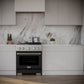 ZLINE 30 in. 4.2 cu. ft. Paramount Dual Fuel Range with 4 Burner Gas Cooktop and Electric Convection Oven in Stainless Steel with Black Matte Door (SDR-BLM-30) in a luxury kitchen.