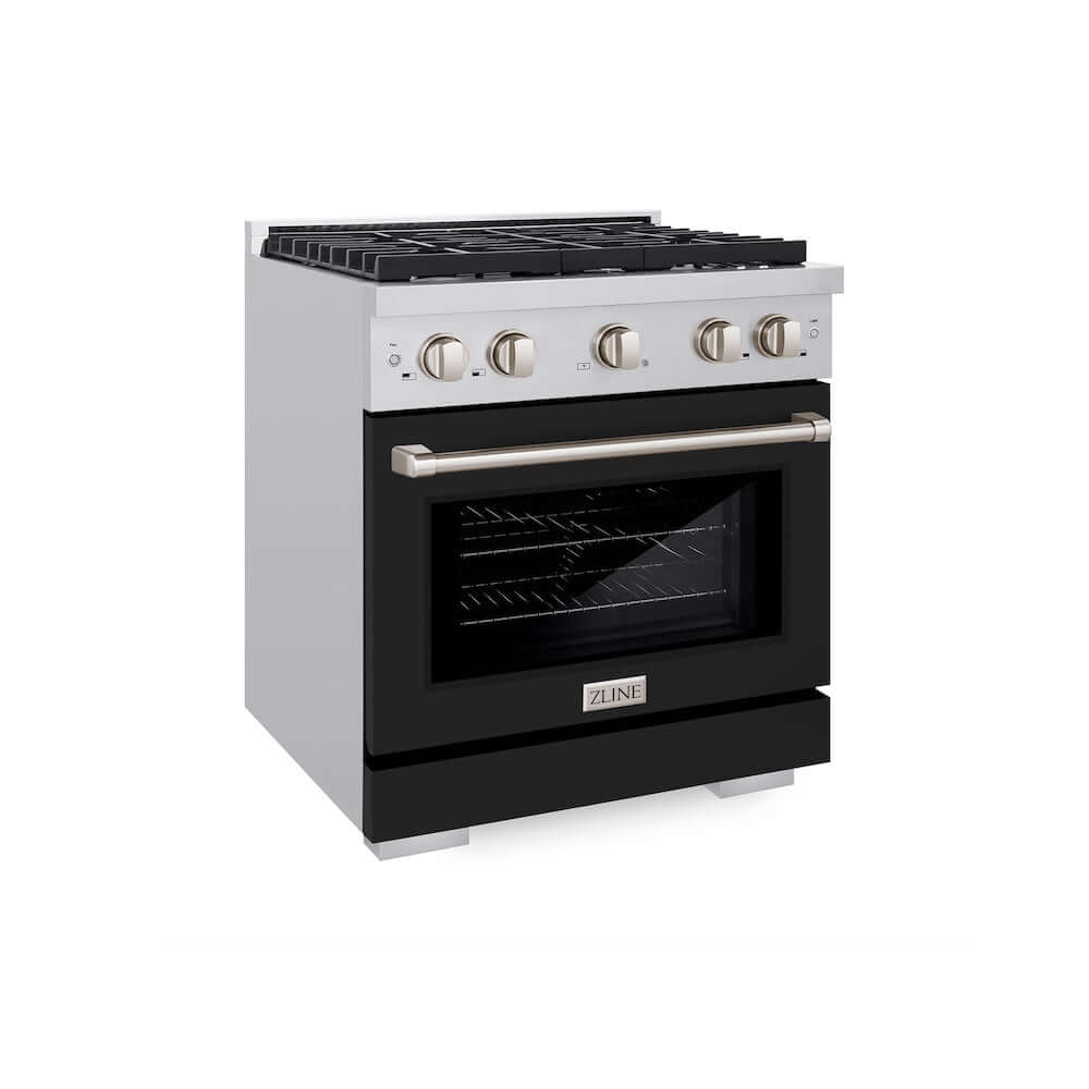 ZLINE 30 in. 4.2 cu. ft. 4 Burner Gas Range with Convection Gas Oven in Stainless Steel with Black Matte Door (SGR-BLM-30)