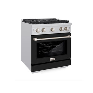 ZLINE 30 in. 4.2 cu. ft. Paramount Gas Range with 4 Burner Cooktop and Convection Gas Oven in Stainless Steel with Black Matte Door (SGR-BLM-30) main image.